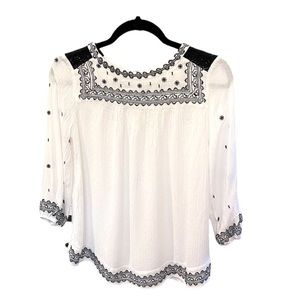 Knox Rose Black Embroidered Blouse, SizeXL, White&Black, Preloved